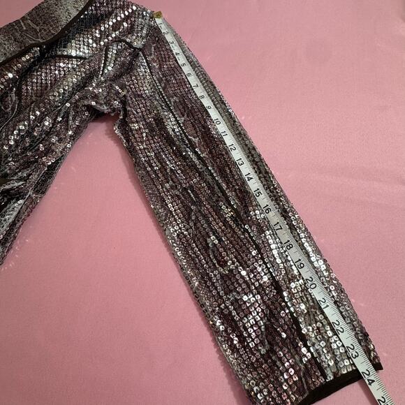CHICO'S Sequin Snakeskin Lightweight Jacket Tie Belt Glam Statement Size 2-L - Picture 5 of 10